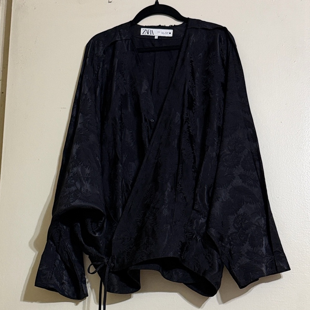 Zara black wrap kimono style top